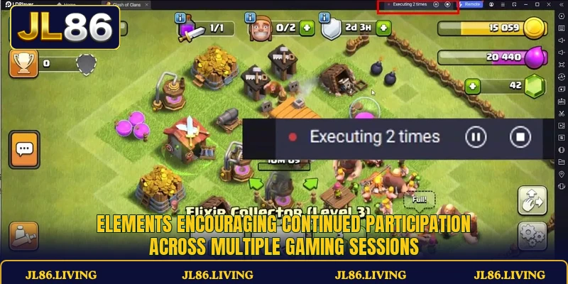 Elements encouraging continued participation across multiple gaming sessions Elements encouraging continued participation across multiple gaming sessions